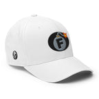 White structured Flexfit cap with embroidered F-Bomb design, right front view