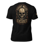 Count Miles Not Excuses skull chain back print black tee from Infidel Collective