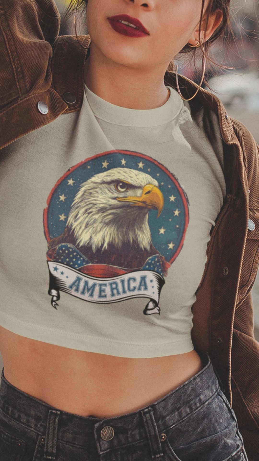 Crop Top  Patriotic Crop Top – Vintage America Eagle Fourth of July Shirt Infidel Collective
