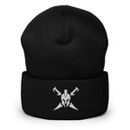 Black, beanie, with embroidered Call to Arms, front view