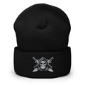 Black beanie with embroidered Only Fear Infidel reaper design, front view