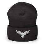 Dark Grey, beanie, with embroidered patriotic eagle crest, front view