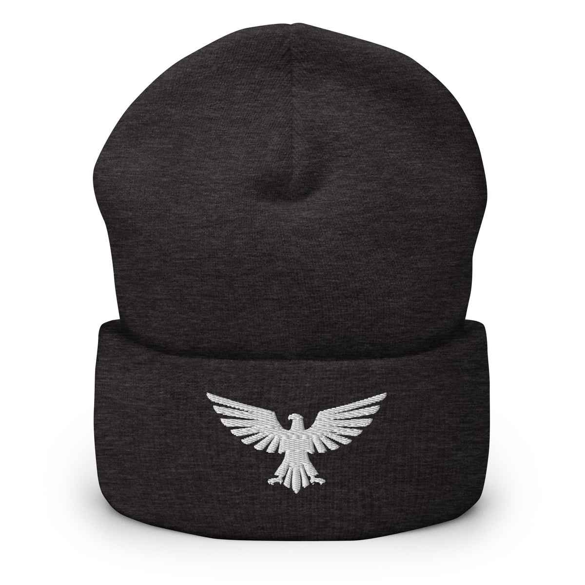 Dark Grey, beanie, with embroidered patriotic eagle crest, front view