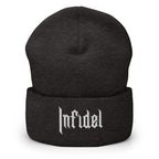 Dark Grey, beanie, with embroidered OG INFIDEL mark, front view
