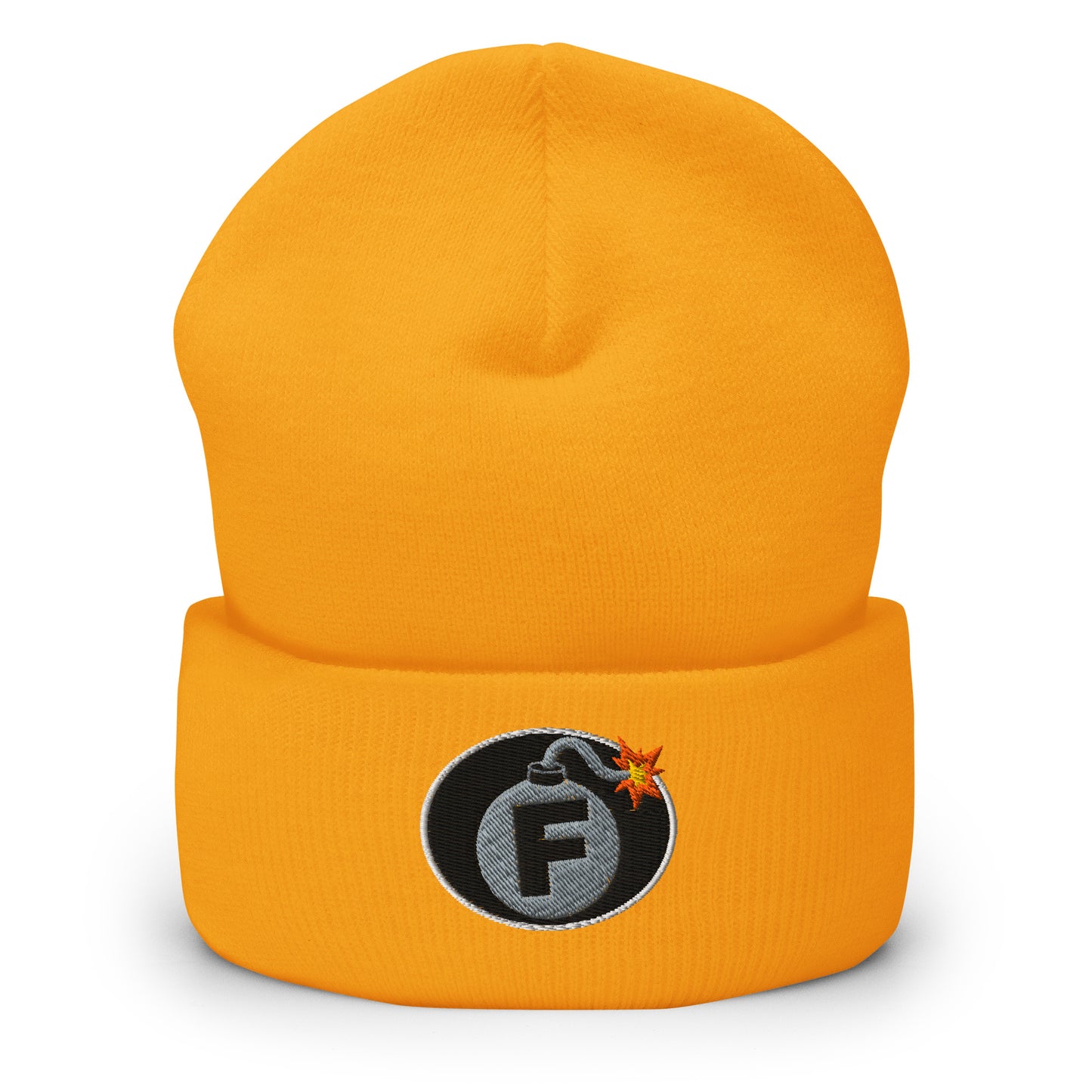 NSFW F-Bomb design is embroidered into this Cuffed Beanie by Infidel Collective - available in 12 colors, shown here in yellow.