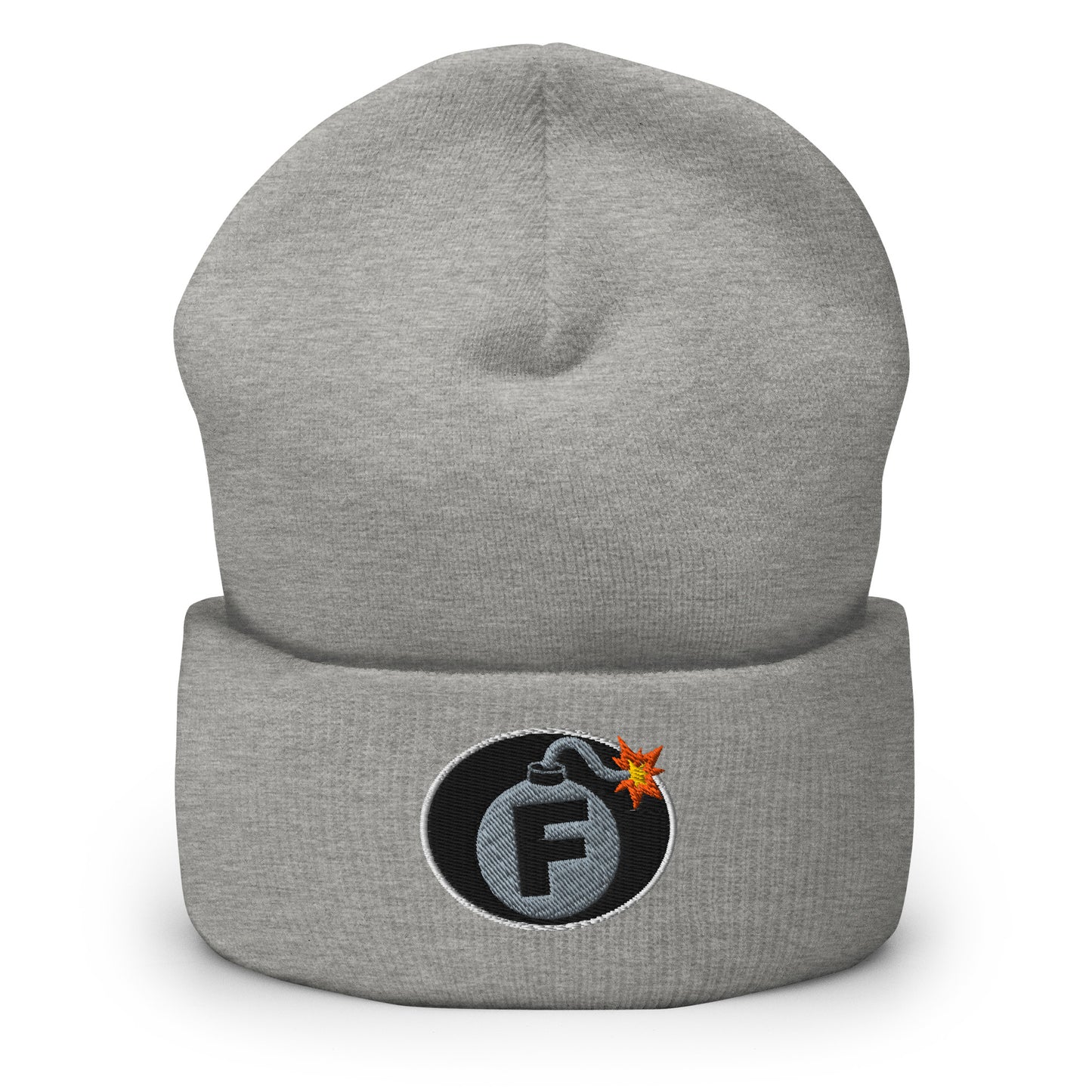NSFW F-Bomb design is embroidered into this Cuffed Beanie by Infidel Collective - available in 12 colors, shown here in silver.