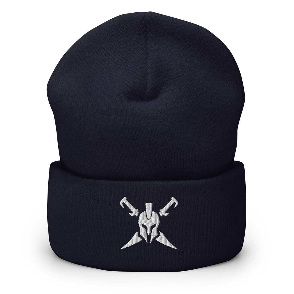 Navy, beanie, with embroidered Call to Arms, front view