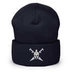 Navy, beanie, with embroidered Call to Arms, front view