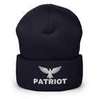 Navy beanie with embroidered Patriot Eagle design, front view