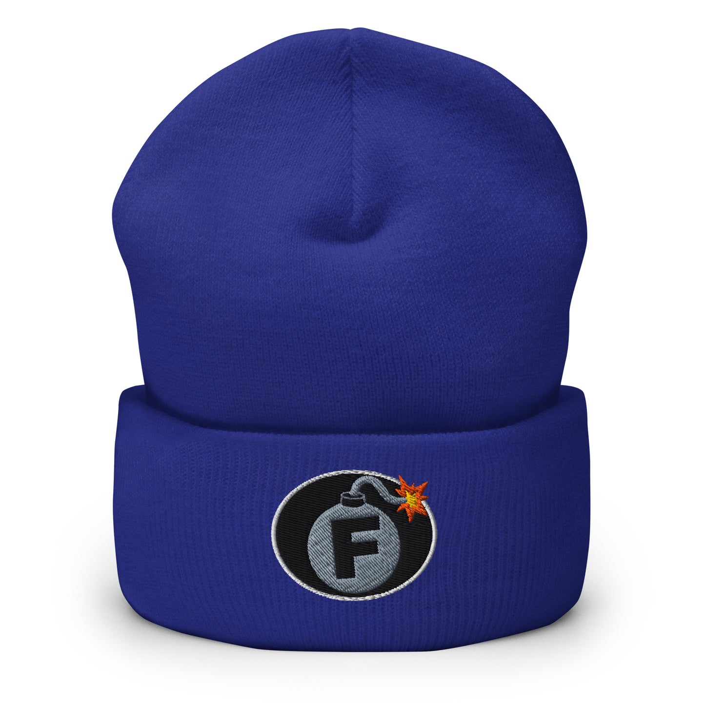 NSFW F-Bomb design is embroidered into this Cuffed Beanie by Infidel Collective - available in 12 colors, shown here in blue.