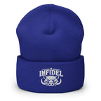 Royal beanie with embroidered INFIDEL War Pig design, front view