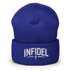 Royal beanie with embroidered Infidel Spike design, front view