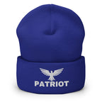Royal beanie with embroidered Patriot Eagle design, front view