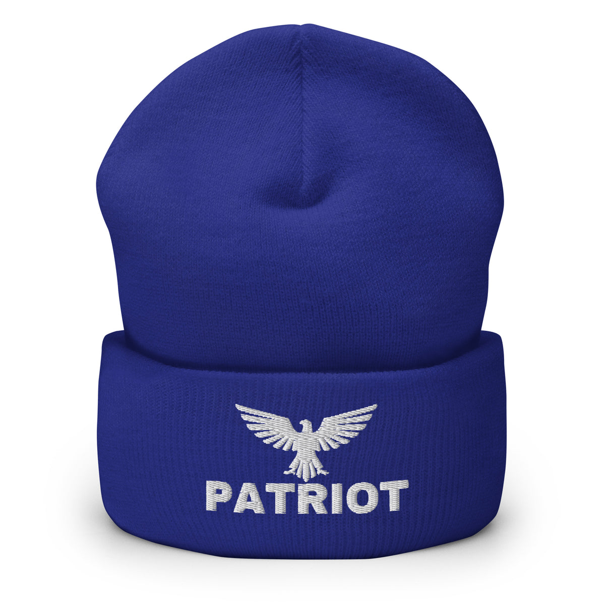 Royal beanie with embroidered Patriot Eagle design, front view