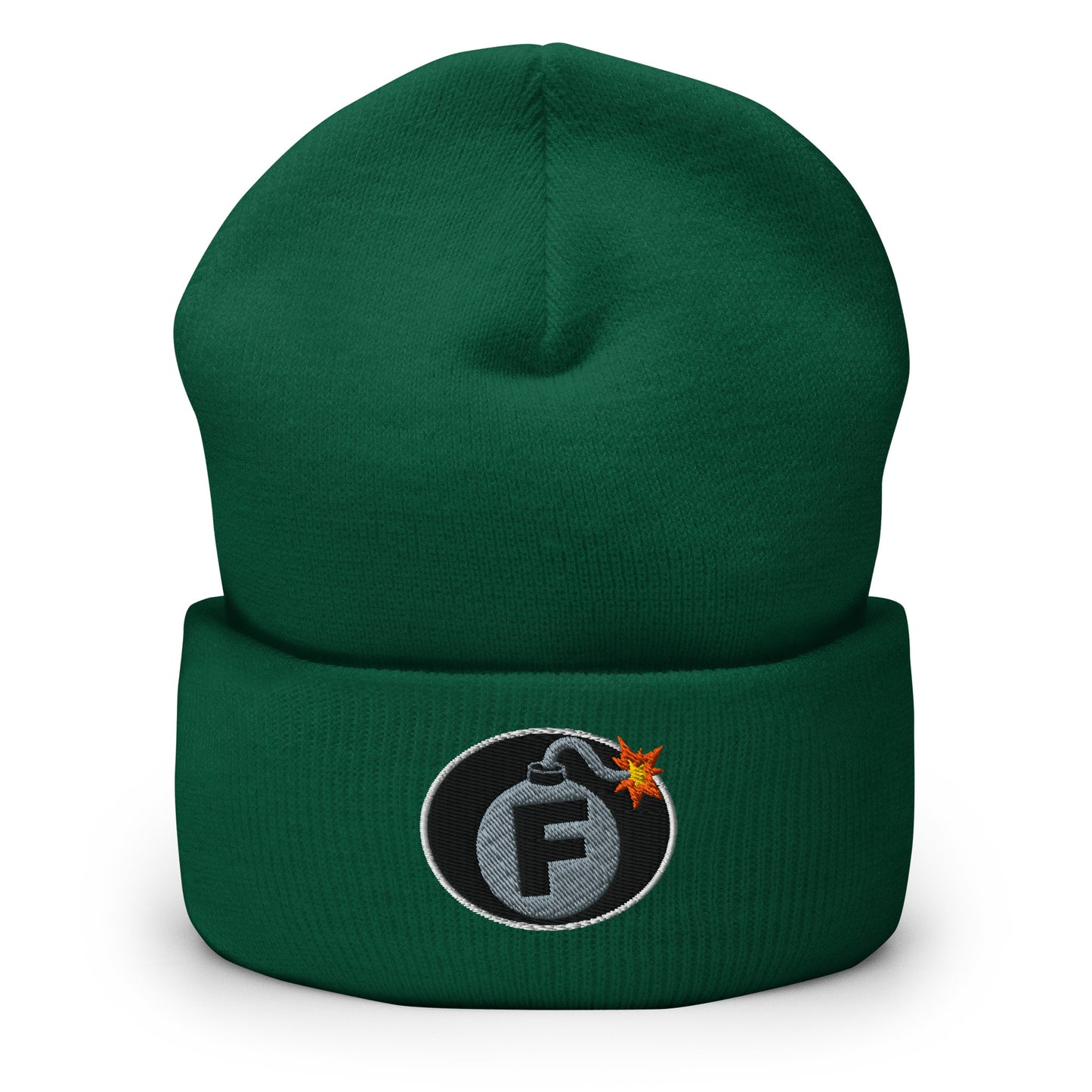 NSFW F-Bomb design is embroidered into this Cuffed Beanie by Infidel Collective - available in 12 colors, shown here in green.