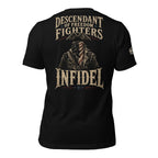 Descendant of Freedom Fighters Infidel back print black tee from Infidel Collective