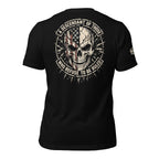Descendant of the Unruled skull American flag back print black tee from Infidel Collective