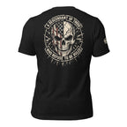 Descendant of the Unruled skull American flag back print black tee from Infidel Collective