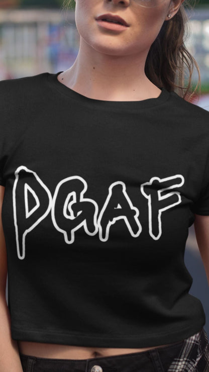 Crop Top  Crop Top NSFW – DGAF Graffiti Font Black Graphic Tee Infidel Collective