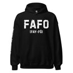 FAFO defined front and back print black hoodie from Infidel Collective