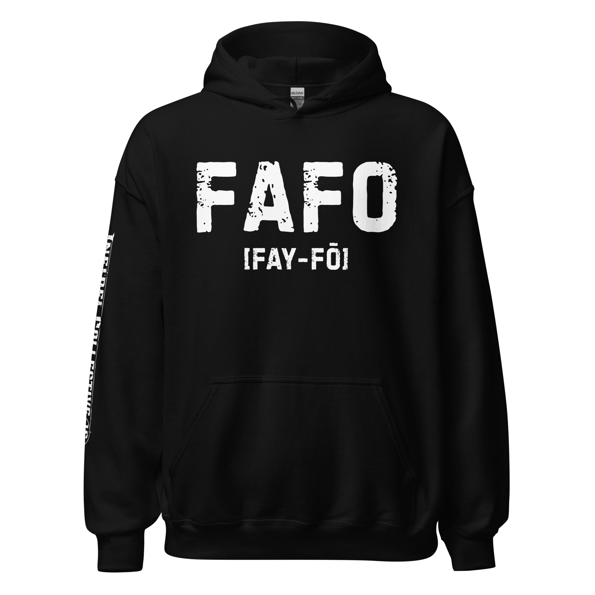 FAFO defined front and back print black hoodie from Infidel Collective