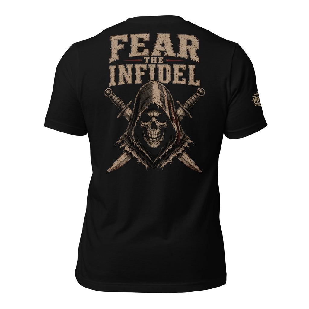 Fear Bold Infidel Reaper back print black tee from Infidel Collective