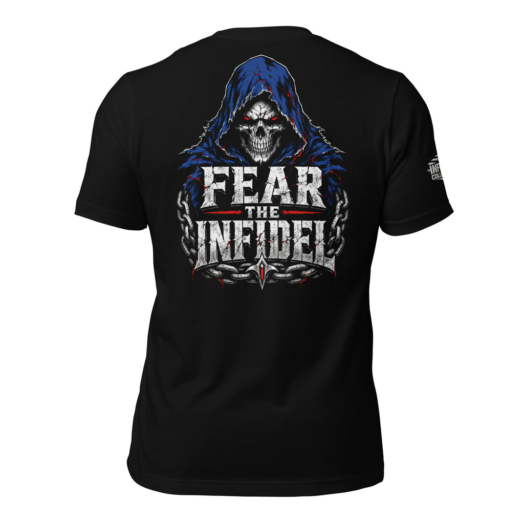 Fear Infidel Blue Reaper back print black tee from Infidel Collective