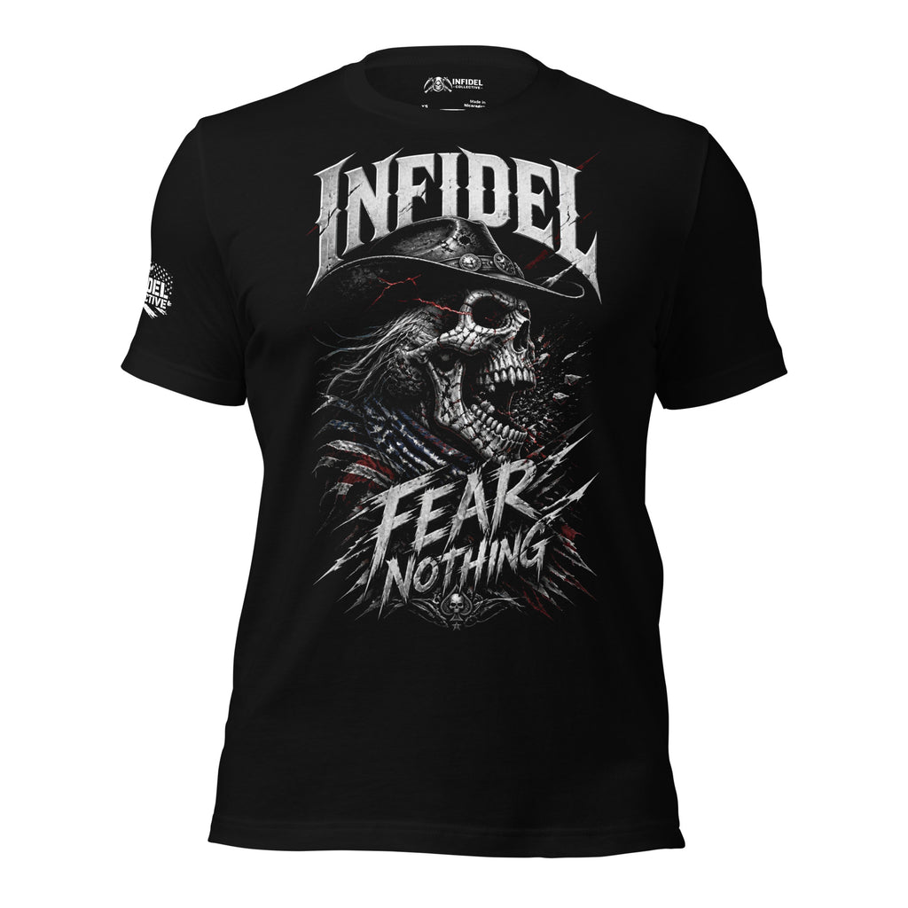 Fear Nothing Infidel Reaper graphic black tee from Infidel Collective