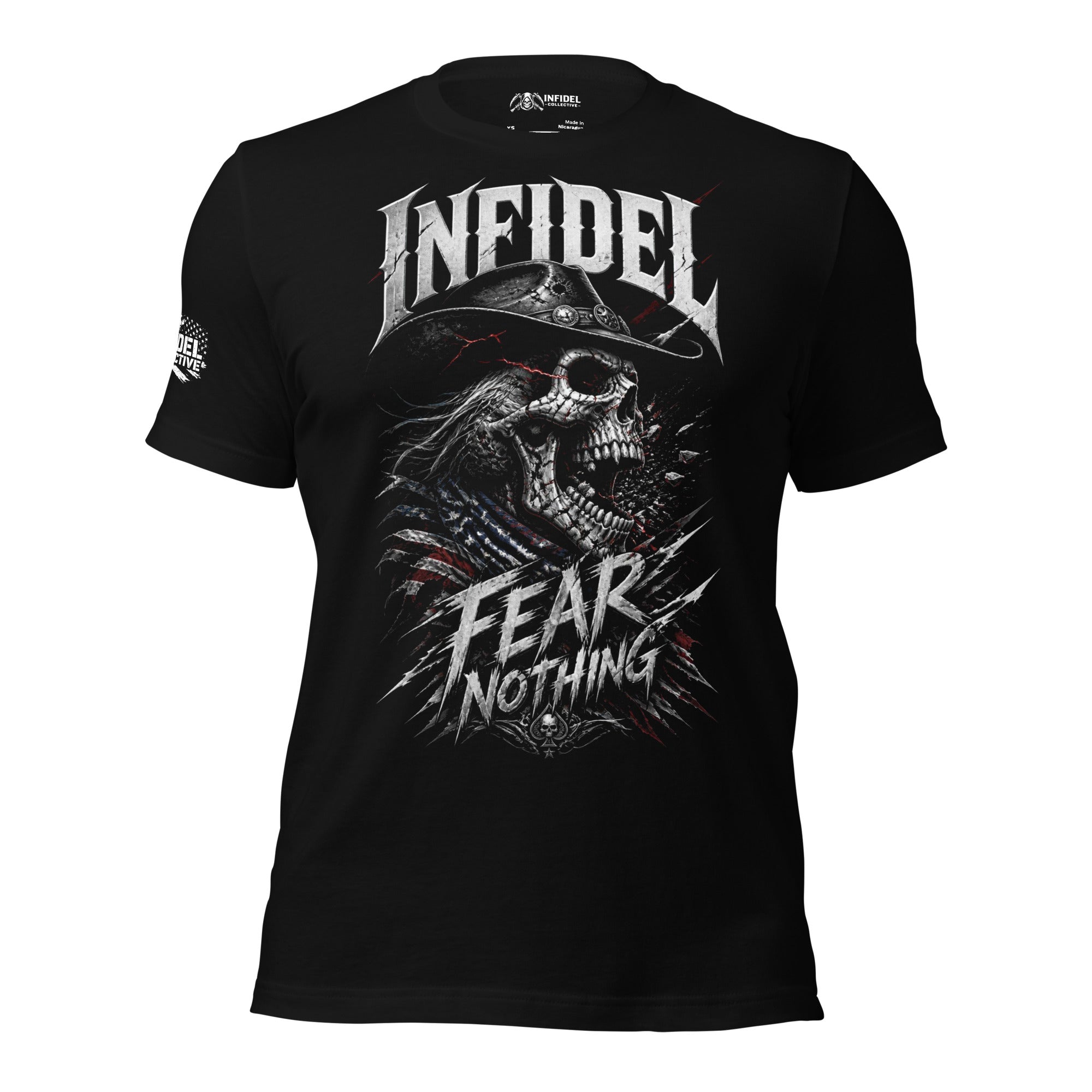 Fear Nothing Infidel Reaper graphic black tee from Infidel Collective