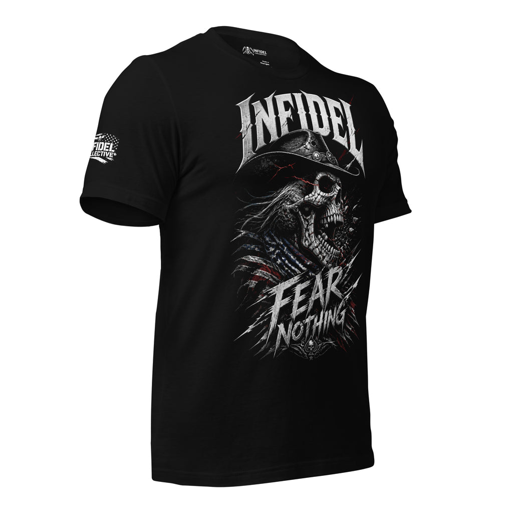 Fear Nothing Infidel Reaper graphic black tee from Infidel Collective
