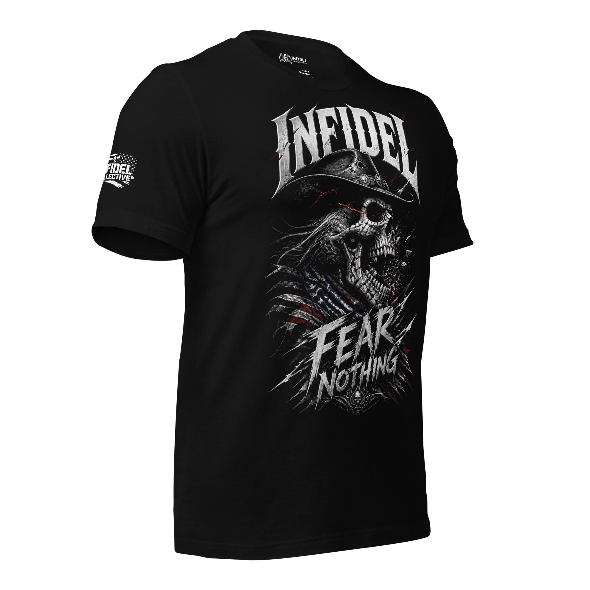 Fear Nothing Infidel Reaper graphic black tee from Infidel Collective