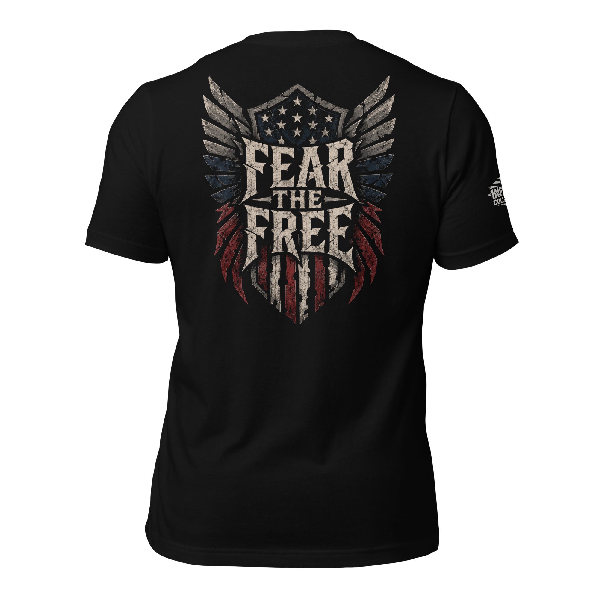 Fear the Free shield wings back print black tee from Infidel Collective