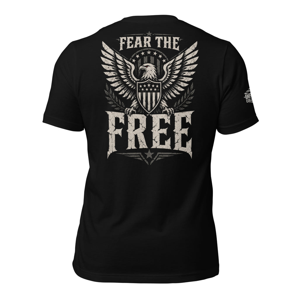 Fear the Free eagle shield back print black tee from Infidel Collective