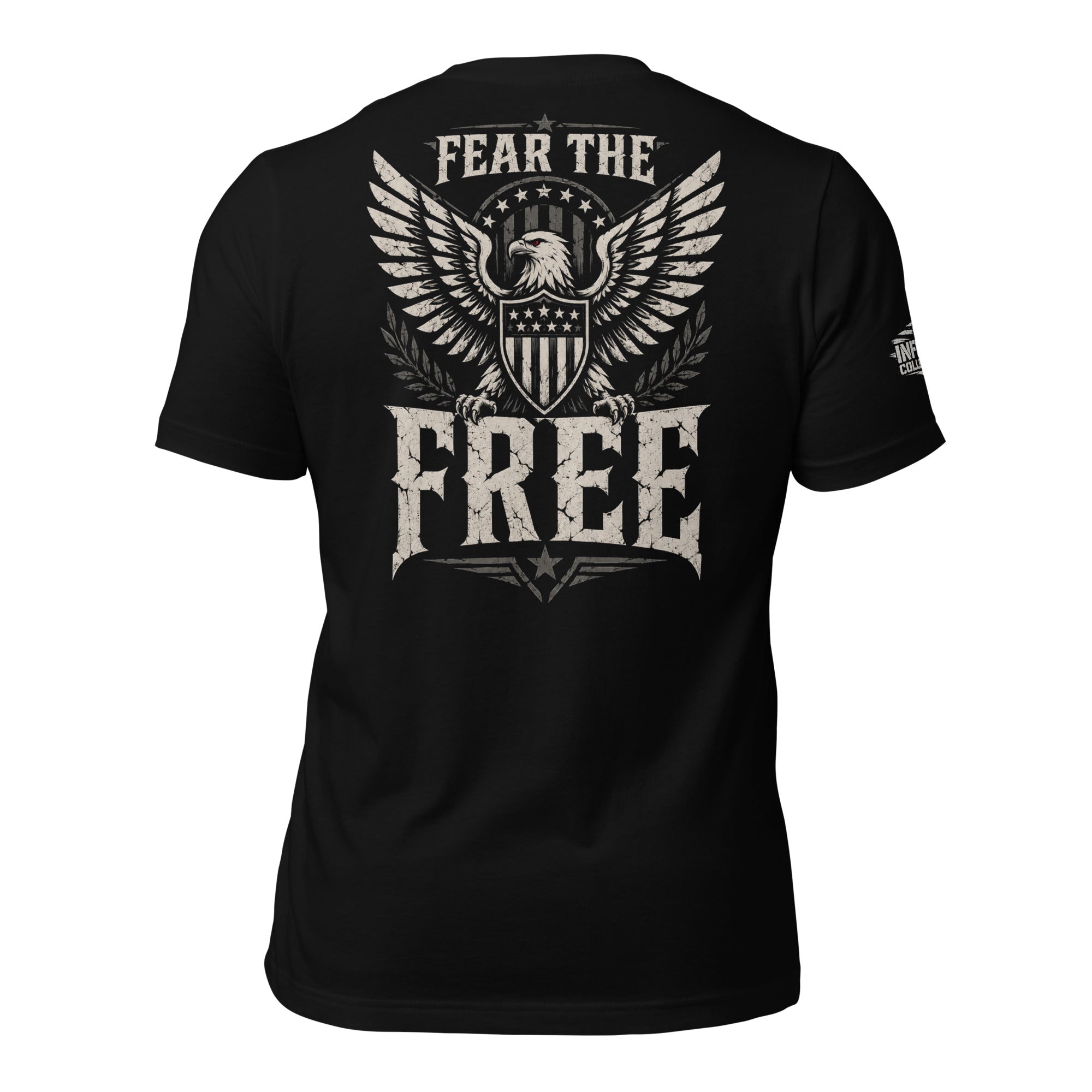 Fear the Free eagle shield back print black tee from Infidel Collective