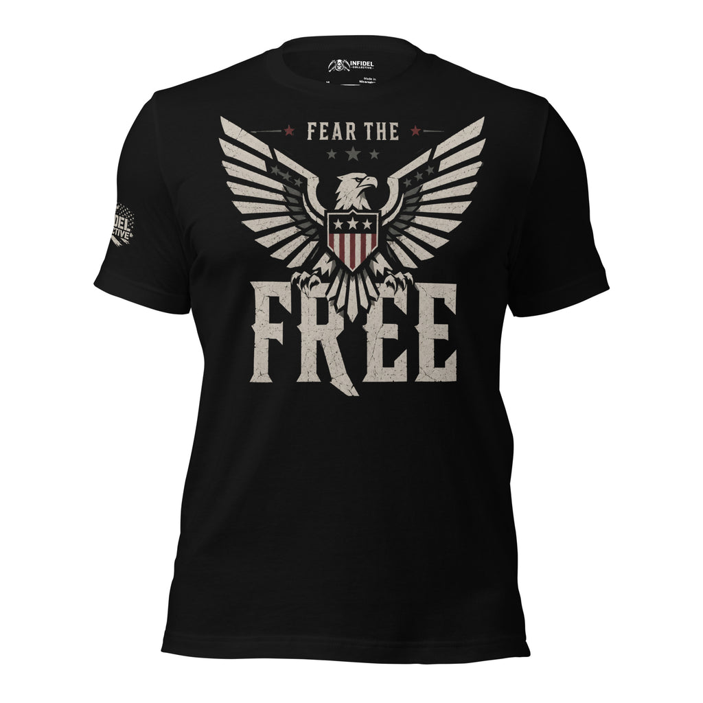 Fear the Free eagle shield front print black tee from Infidel Collective