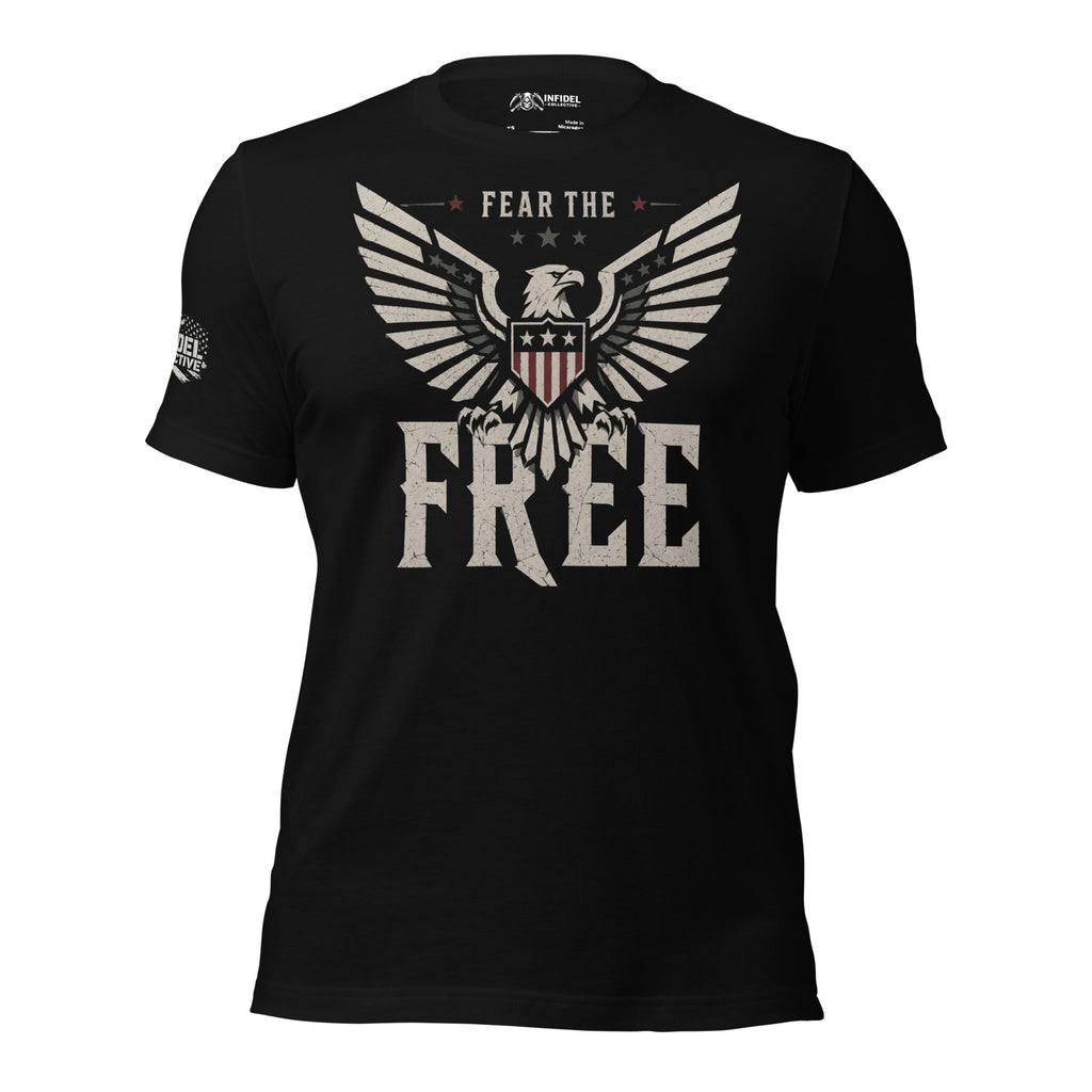 Fear the Free eagle shield front print black tee from Infidel Collective