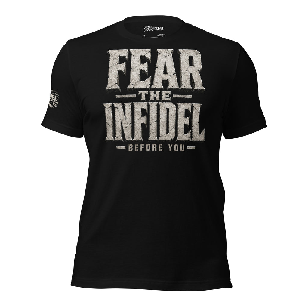 Black Fear the Infidel Before You front print graphic tee from Infidel Collective