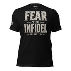 Black Fear the Infidel Before You front print graphic tee from Infidel Collective