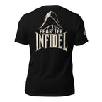 Fear the Infidel hooded reaper back print black tee from Infidel Collective