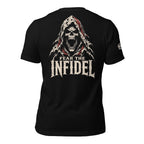 Fear the Infidel hooded skull back print black tee from Infidel Collective