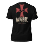 Full Armor American Infidel crimson cross back print black tee from Infidel Collective