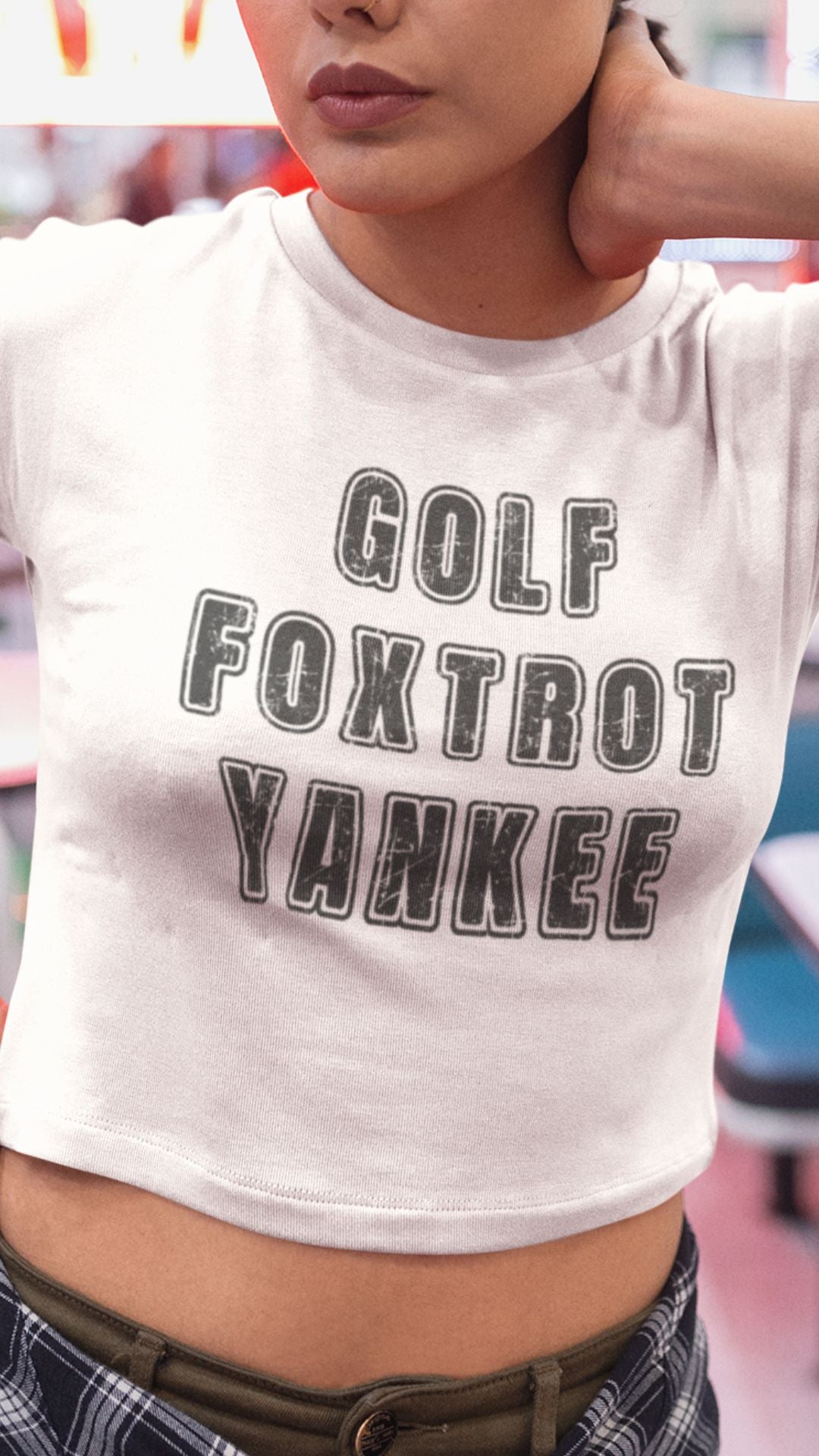 Crop Top  Crop Top NSFW – Golf Foxtrot Yankee Military Slang White Shirt Infidel Collective