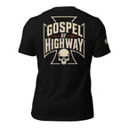 Gospel of the Highway cross back print black tee from Infidel Collective