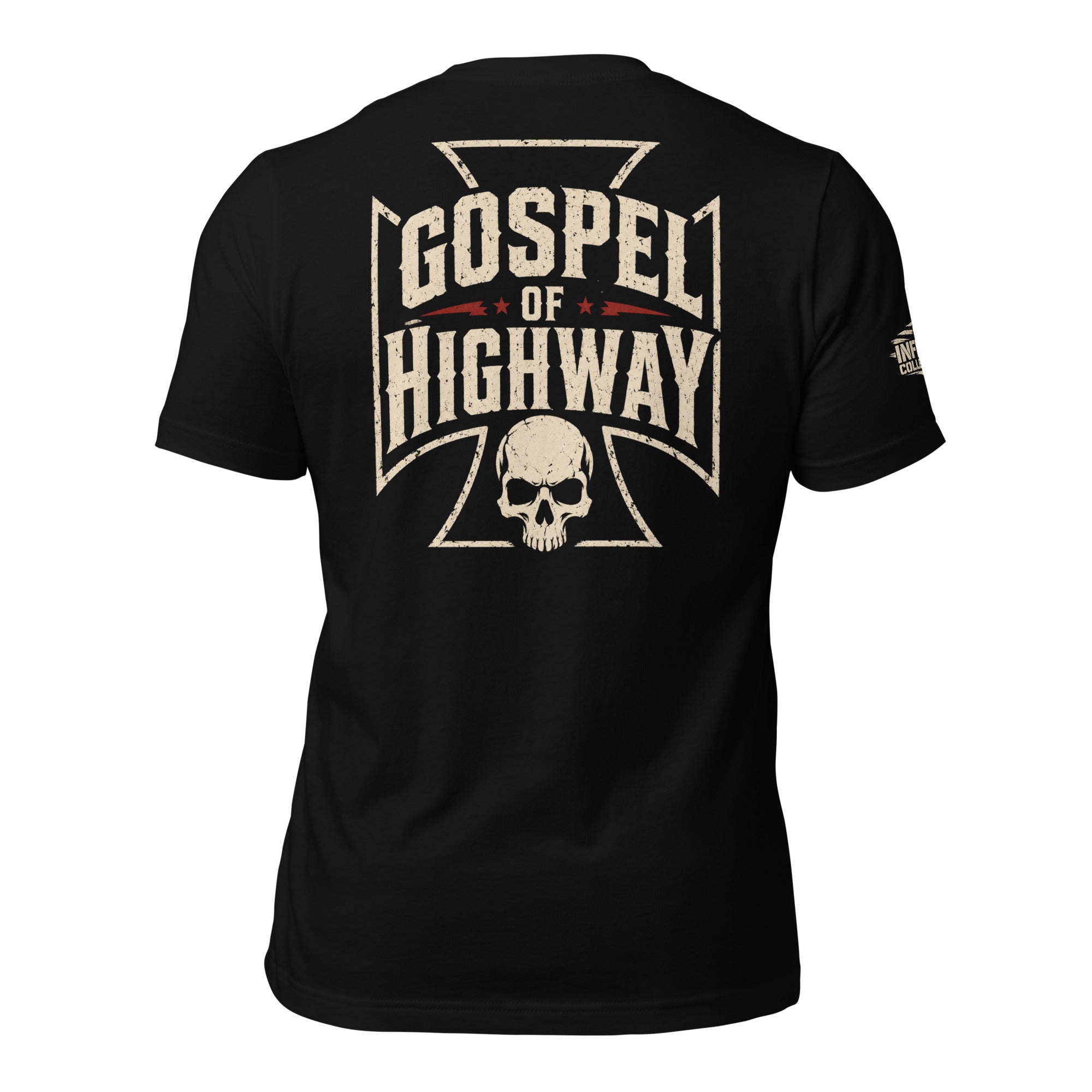 Gospel of the Highway cross back print black tee from Infidel Collective