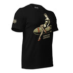 Handle with Confidence pinup women’s front print black tee from Infidel Collective
