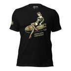 Handle with Confidence pinup women’s front print black tee from Infidel Collective