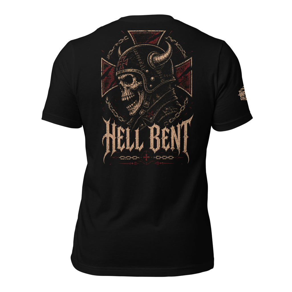 Hell Bent Biker skull back print black tee from Infidel Collective