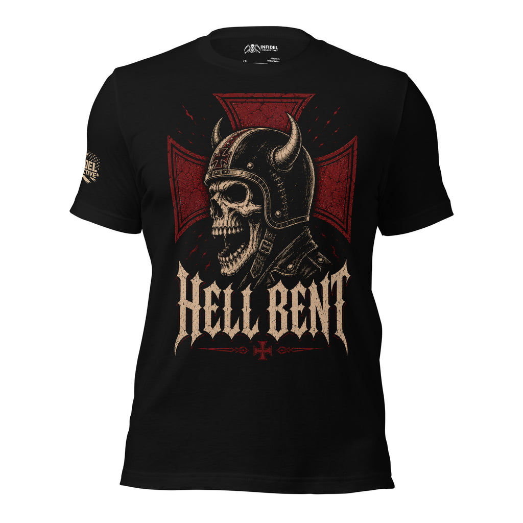 Hell Bent Iron Cross graphic black tee from Infidel Collective