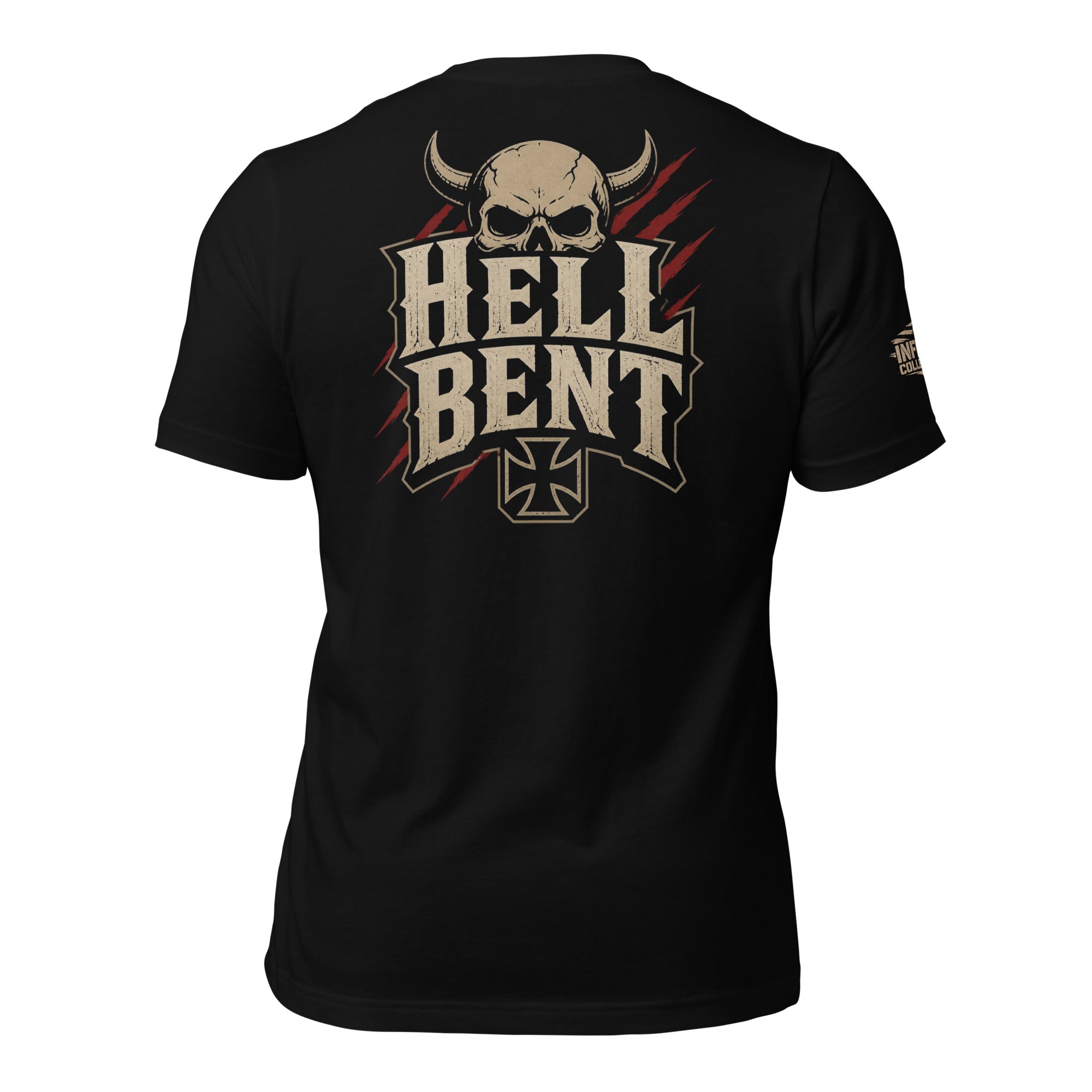 Hell Bent skull back print black tee from Infidel Collective