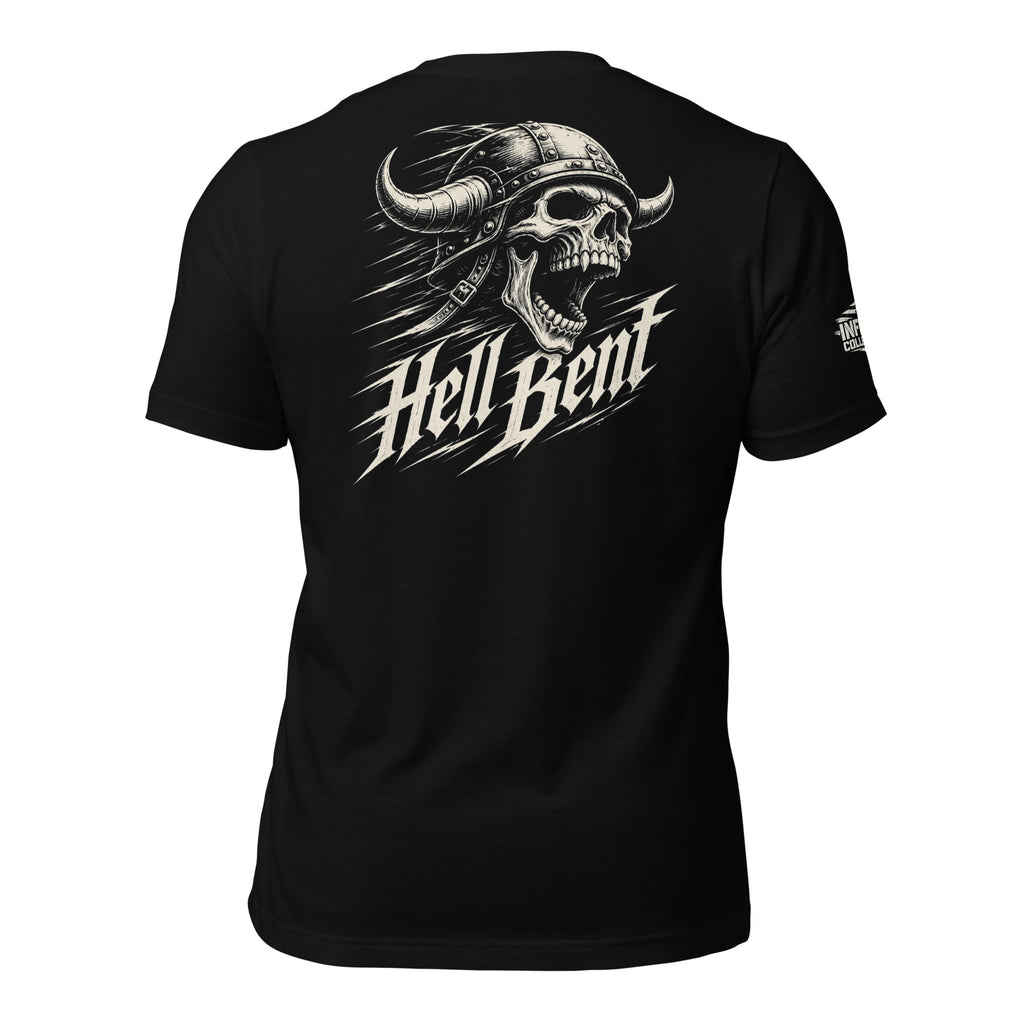 Hell Bent snake skull back print black tee from Infidel Collective